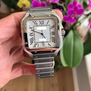 Silver Stainless Steel Watch with Roman Numerals